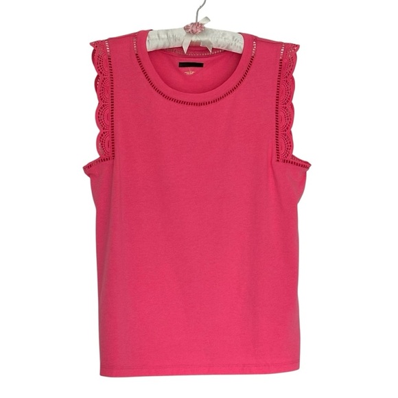 NEW LILLY PULITZER Agee Tank Top Eyelet Ladder Lace Detail Hot Pink Size Large - Picture 2 of 7